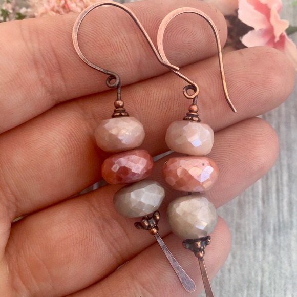 Moonstone copper wire wrap statement earrings - Picture 6 of 8